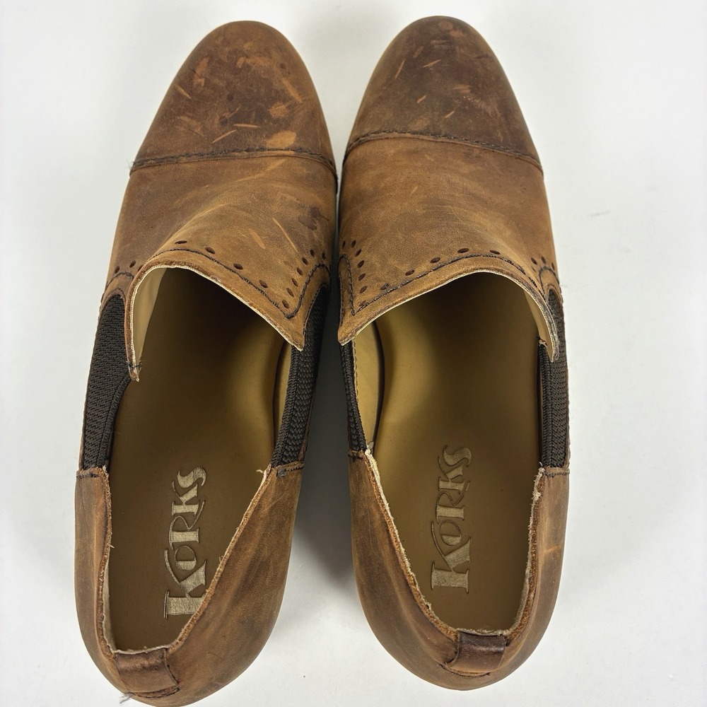Korks Gertrude Womens Sz 7.5 Shoes Brown Leather Slip On Loafer Boots Distressed - Picture 7 of 13